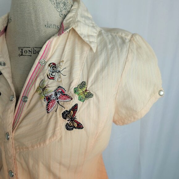 3J Johnny Was Button Down Small Embroidered Top Fitted Butterfly - Picture 4 of 10